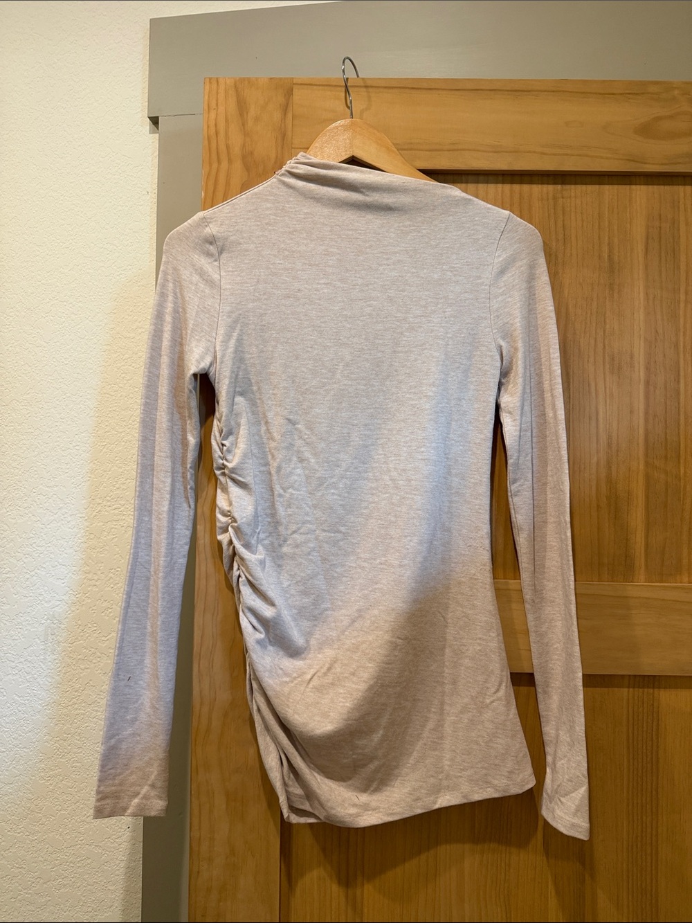 Modern Citizen Long Sleeve Ruched Side Top - Light Beige